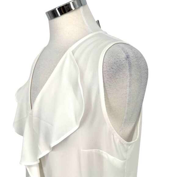 WHBM Ruffle Front Sleeveless Shell Blouse White Size Medium NWT - Picture 3 of 13